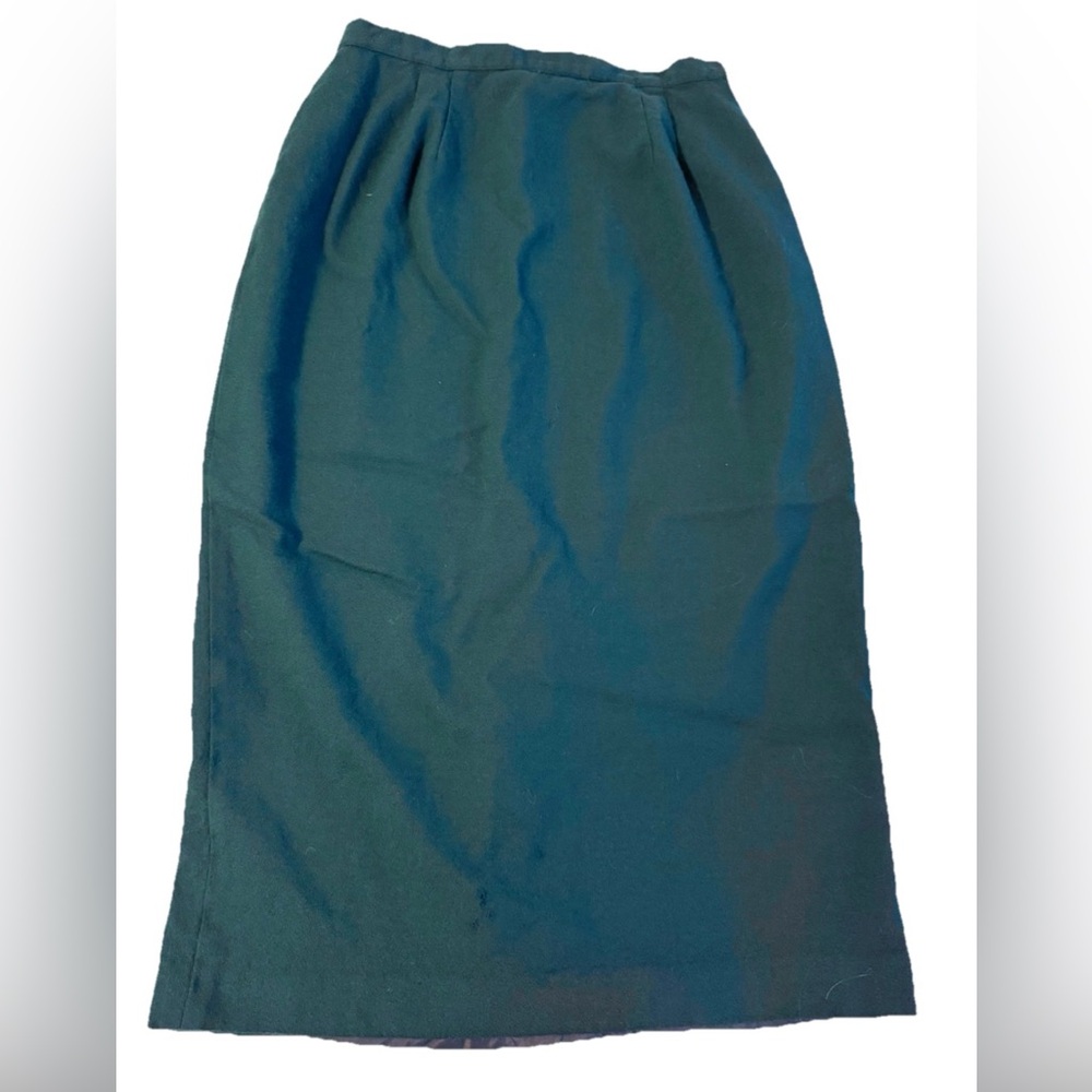 VALERIE STEVENS Vintage Green Wool Midi Pencil Skirt Lined Dark Academia Size 16